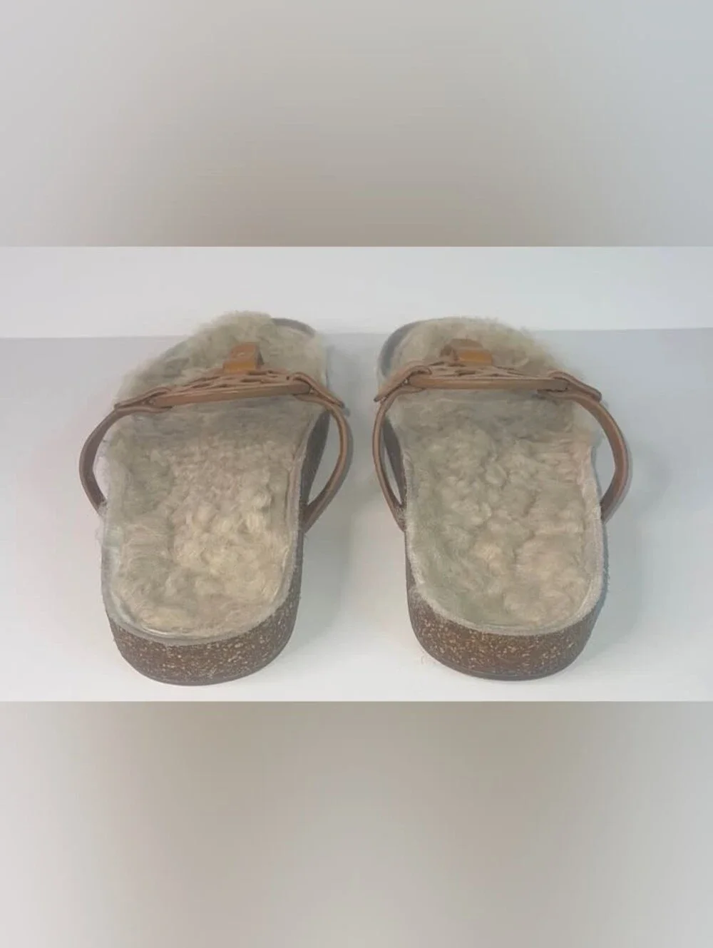 Women's Tan Faux-Fur Thong Sandals - Tory Burch Style